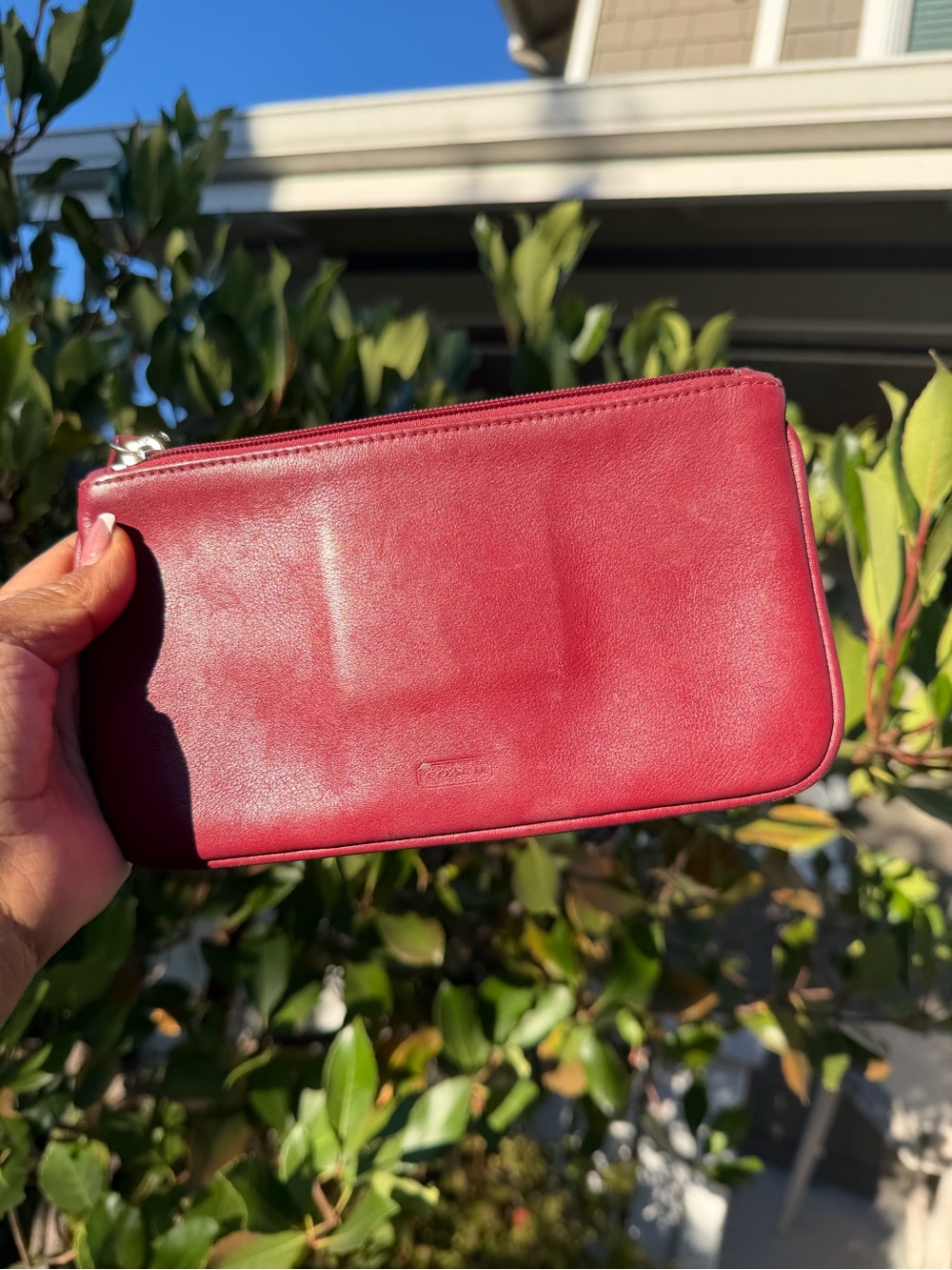 Vintage red leather Coach cosmetic flat pouch,
